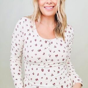 Built in Bra Pink Floral Long Sleeve Thermal Top